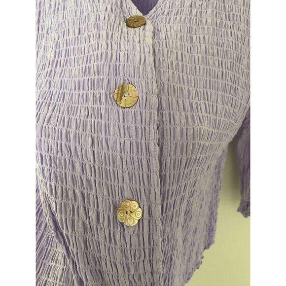 Fresco by Nomadic Traders Lavender Mother of Pearl Buttons Top Blouse Sz M - Picture 5 of 6